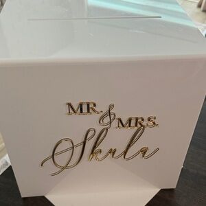 White Wedding Card Box with Gold Script